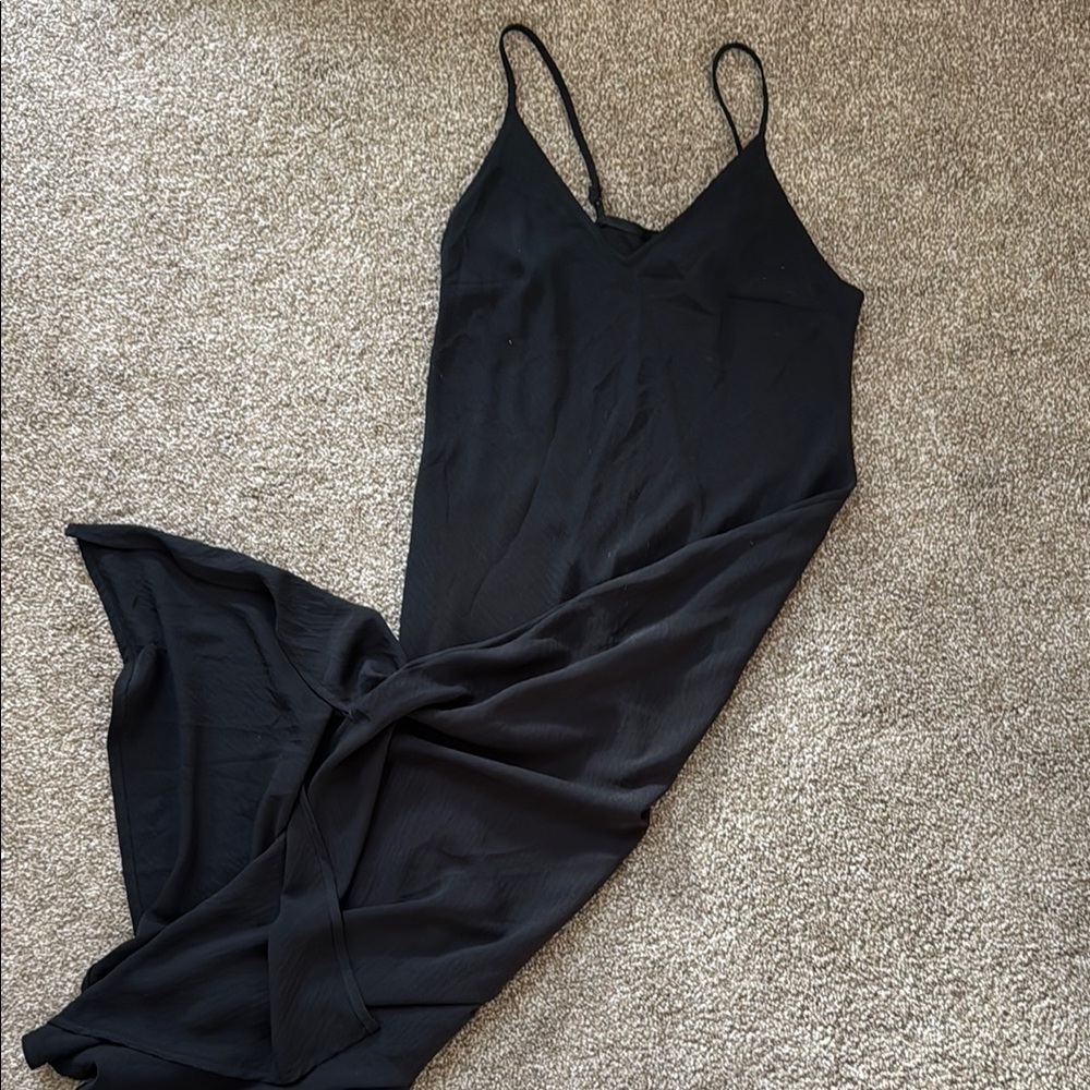Black V-Neck Midi Slip Dress